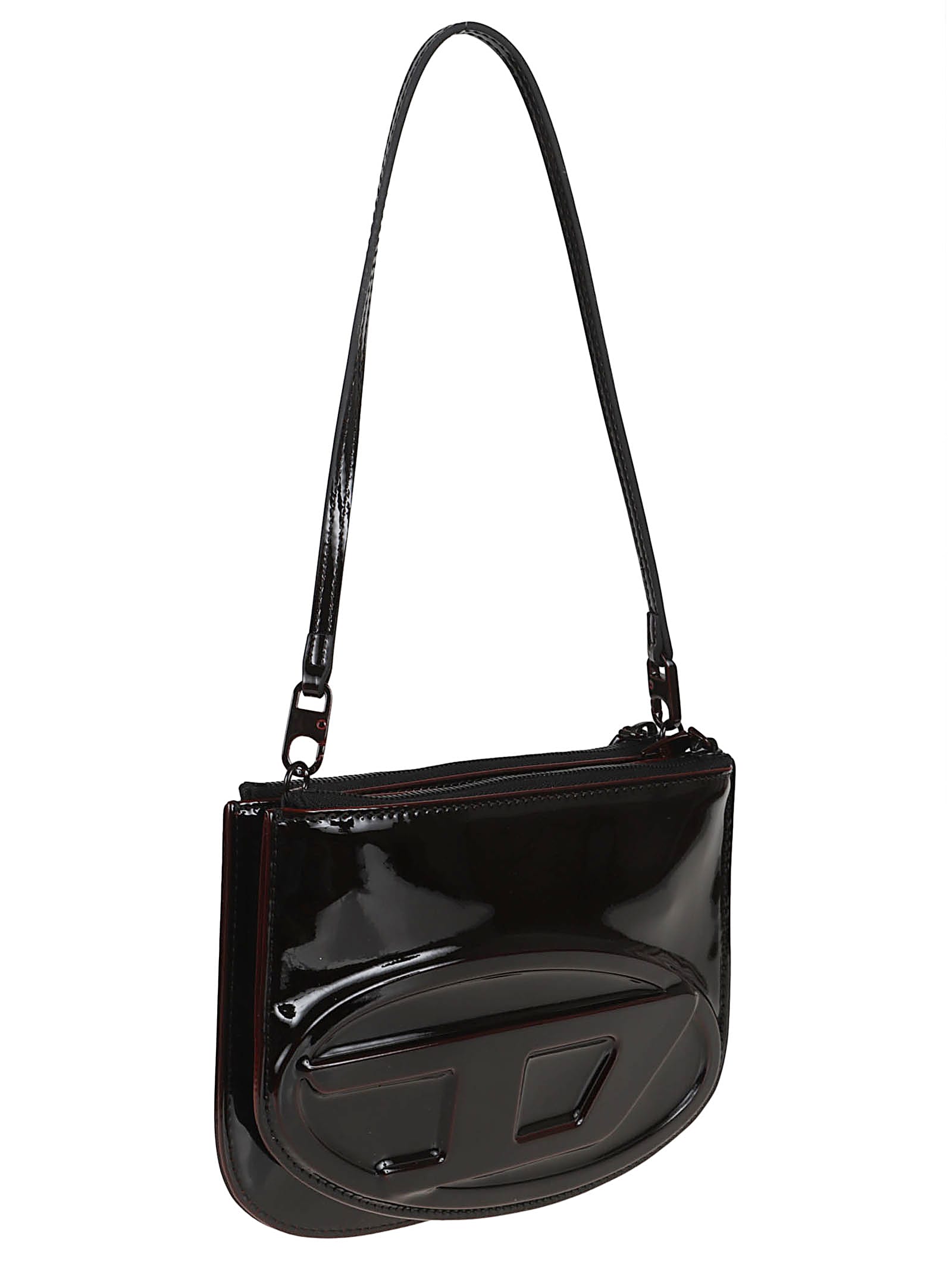 Diesel Twin-double-pouch Embossed-leather Shoulder Bag In Black