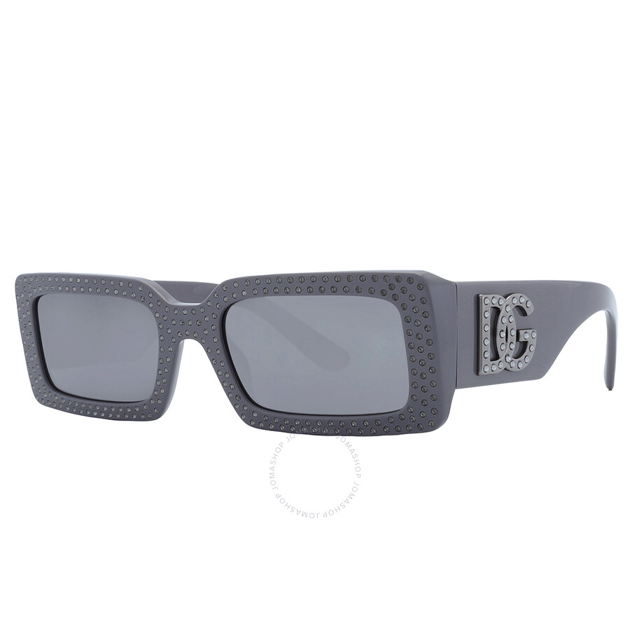 Dolce & Gabbana Dolce And Gabbana Grey Mirrored Black Rectangular Ladies Sunglasses Dg4447b 30906g 53 In Black / Grey