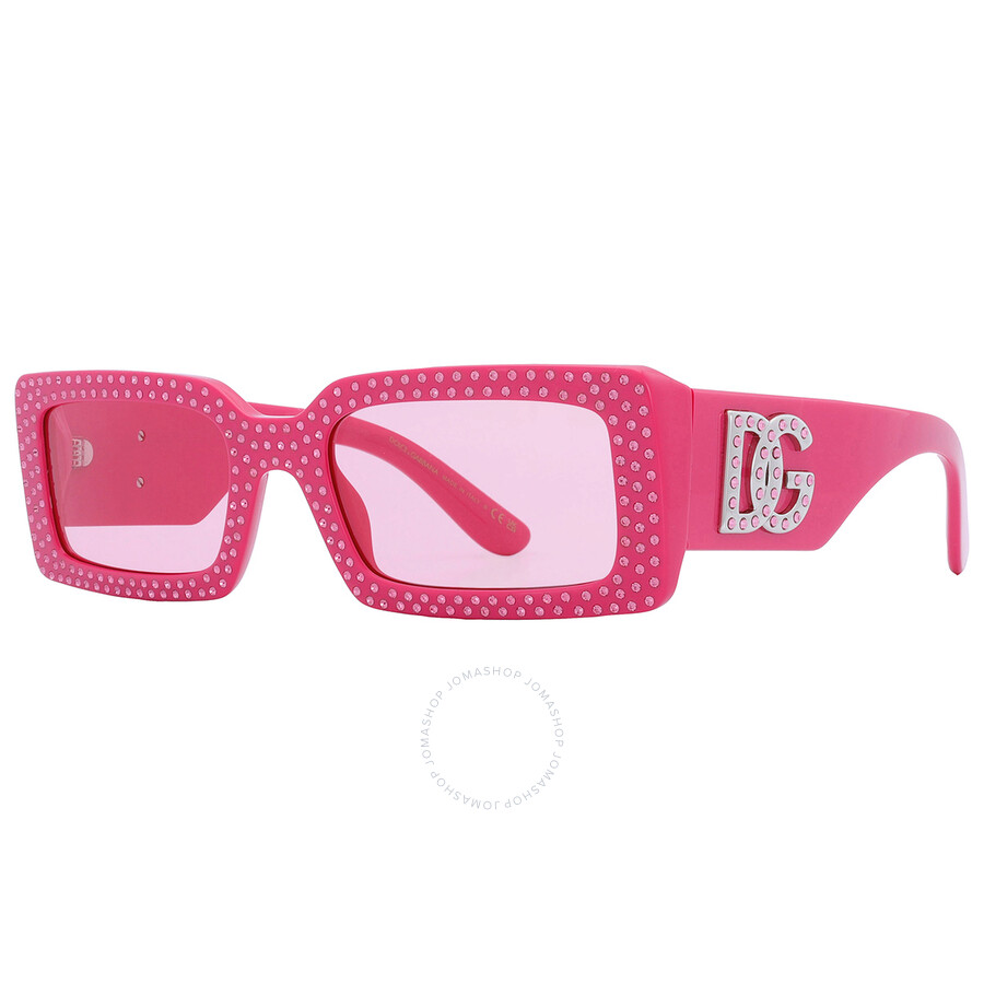 Shop Dolce & Gabbana Dolce And Gabbana Pink Rectangular Ladies Sunglasses Dg4447b 326284 53 In Fuchsia / Ink / Pink