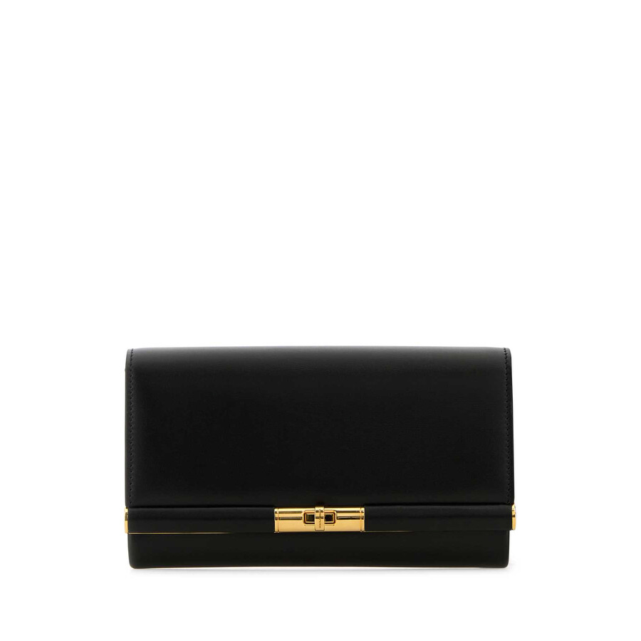 Dolce & Gabbana Black Leather Marlene Clutch In Black