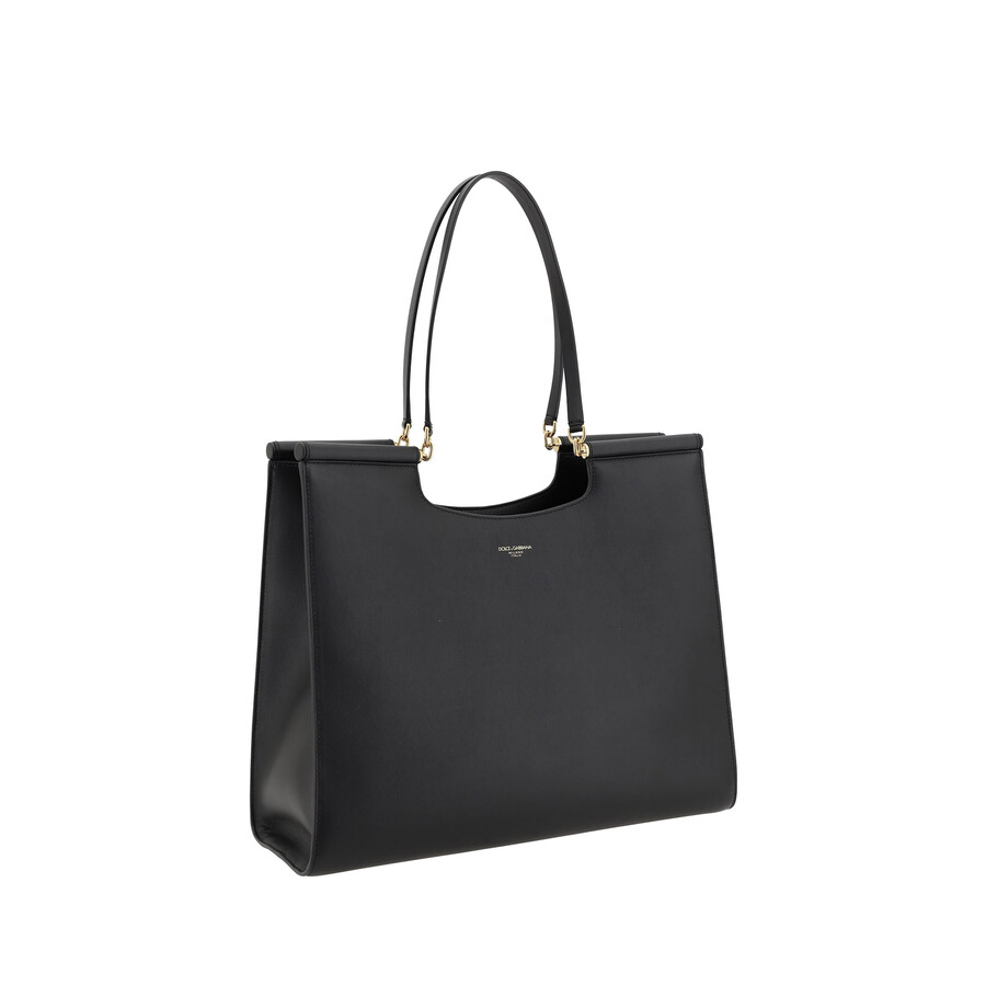 Dolce & Gabbana Large Black Leather Tote Bag In Black