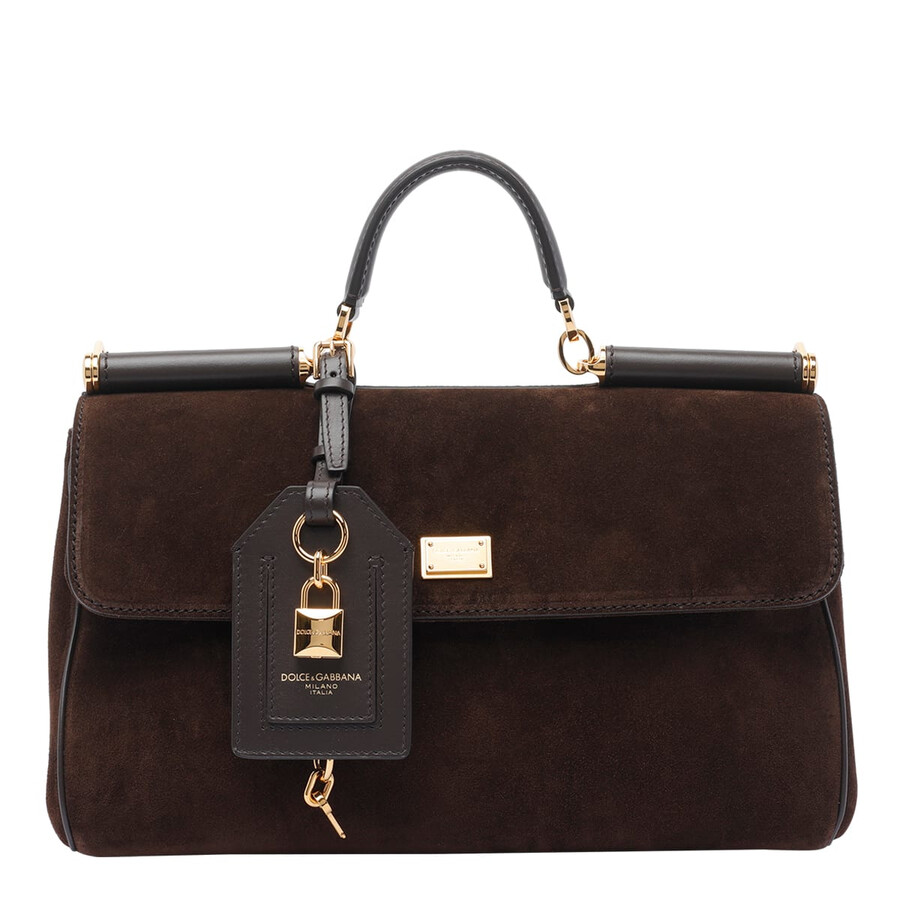 Dolce & Gabbana Suede Tote Bag With Padlock Embellishment Called My Sicily In Brown