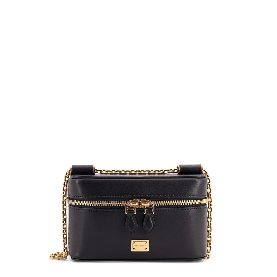 Dolce & Gabbana Sicily Leather Shoulder Bag With Metal Logo Tag In Black