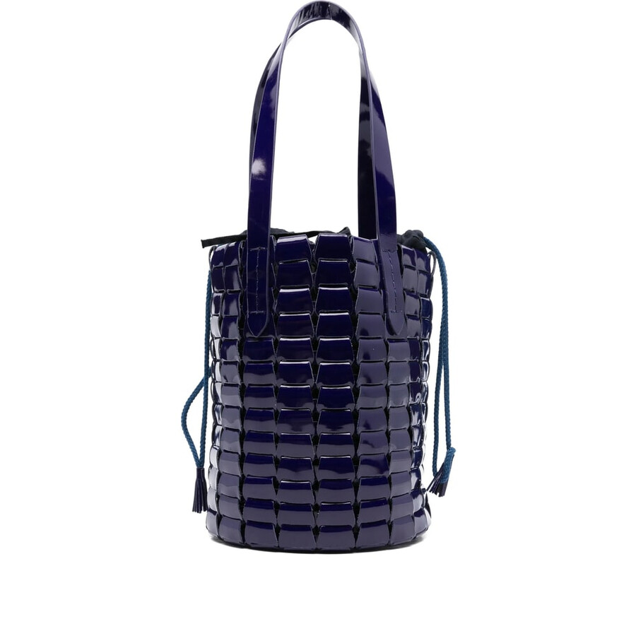 Dragon Diffusion Patent Leather Woven Bucket Bag In Black