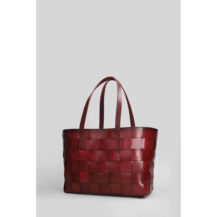 Dragon Diffusion Box Weave Basket Tote In Bordeaux Leather In Red