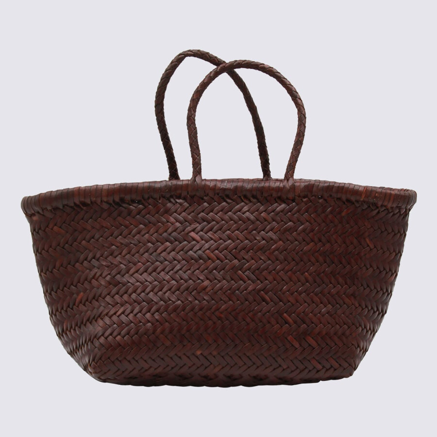 Dragon Diffusion Dark Brown Lather Bamboo Triple Jump Small Totes In Burgundy