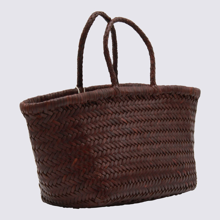 Dragon Diffusion Dark Brown Lather Bamboo Triple Jump Small Totes In Burgundy