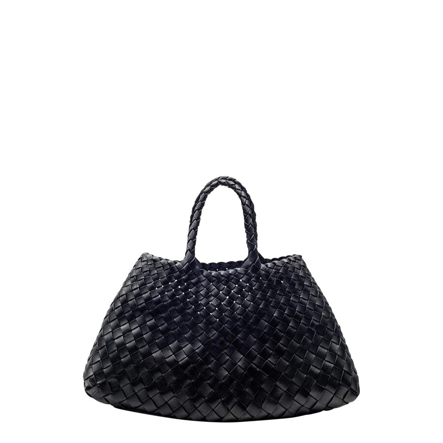 Dragon Diffusion Santa Croce Black Handbag With Two Top Handles And Interwoven Design In Leather Wom