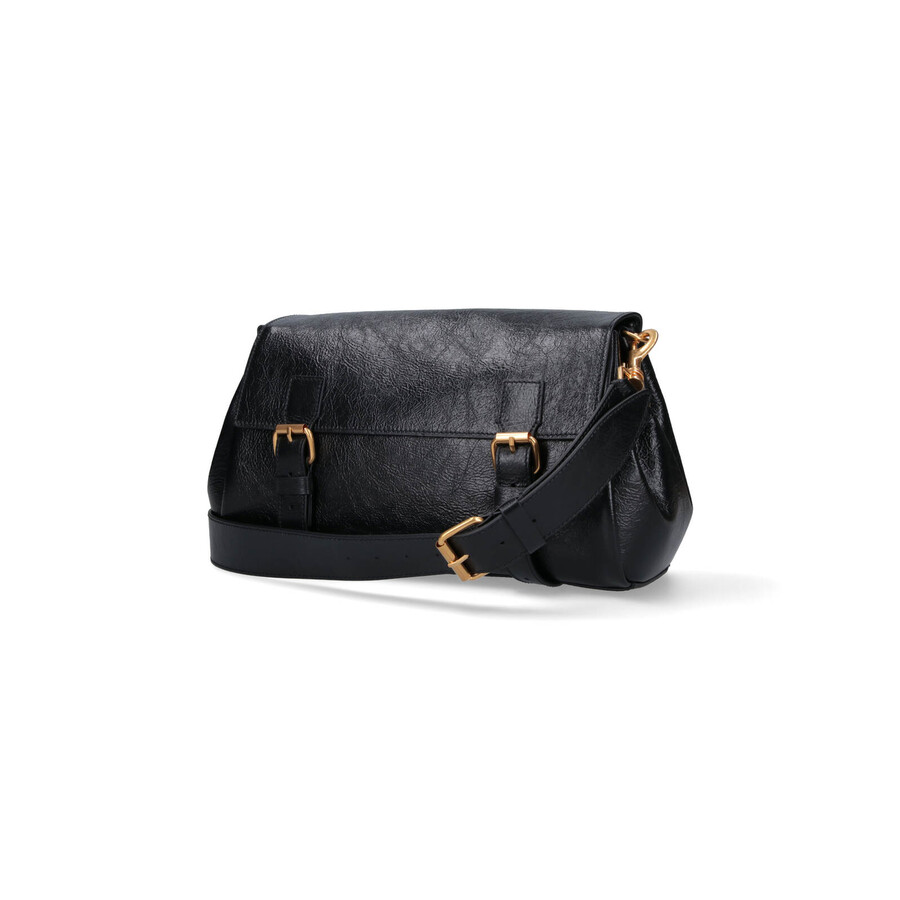 Dries Van Noten Textured Leather Shoulder Bag With Gold-tone Buckle Closure In Black