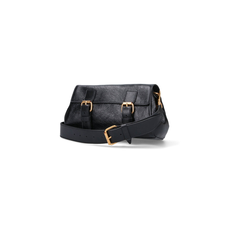Dries Van Noten Textured Leather Shoulder Bag With Gold-tone Buckle Closure In Black