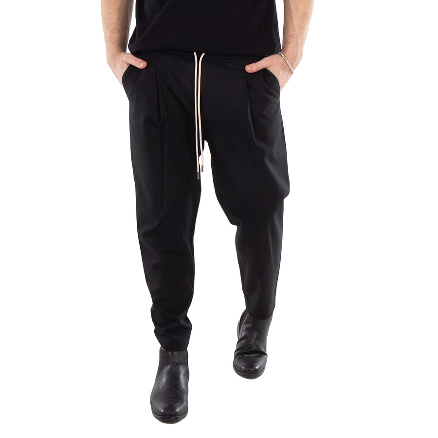 Men's Black Cropped Drawstring Pants, Size X-Small