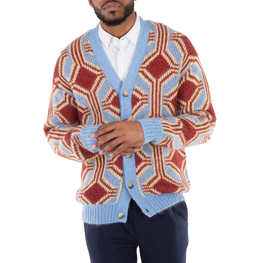 Men's Dark Red Mohair Geometrique Le Cardigan