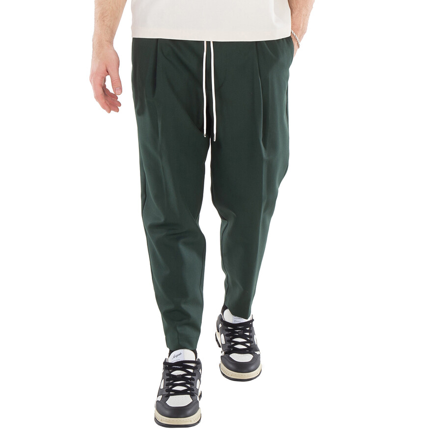 Men's Green Cropped Pleat Trousers