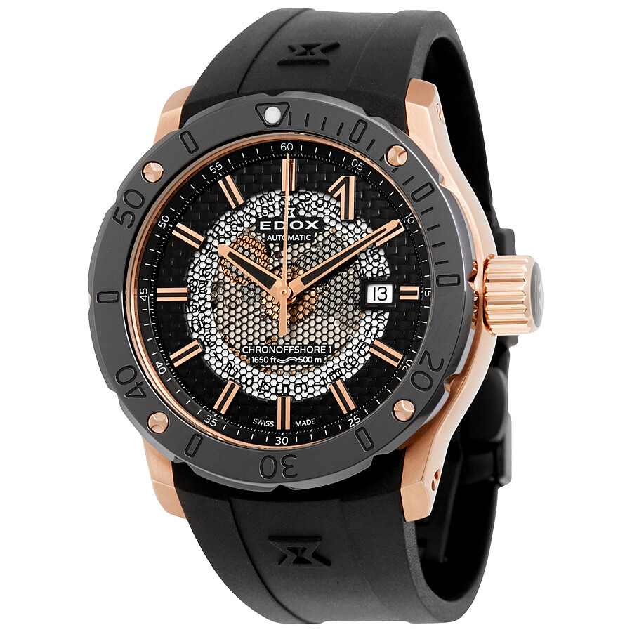 Shop Edox Chronoffshore-1 Automatic Men's Watch 80099 37r Nir In Black / Gold / Gold Tone / Rose / Rose Gold Tone