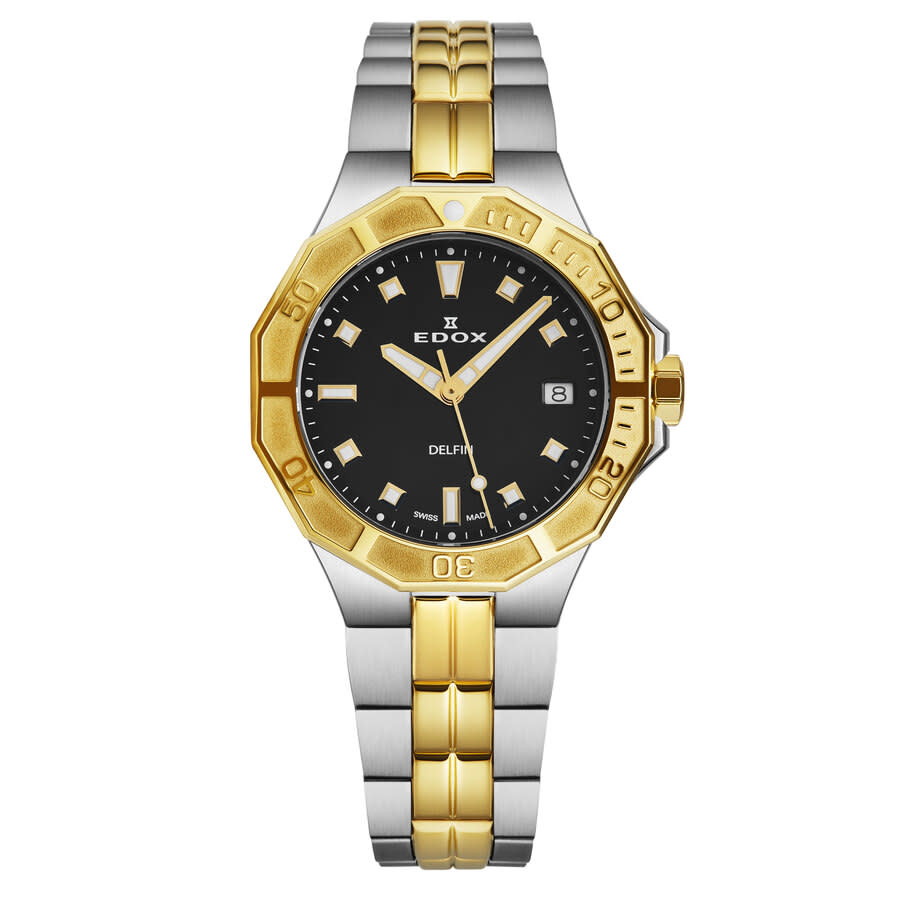 Edox Delfin Quartz Diamond Black Dial Ladies Watch 53020-357JM-NID