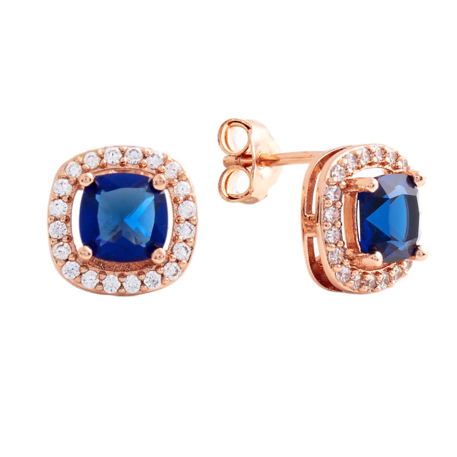 Elegant Confetti Women's 18K Rose Gold Plated Blue CZ Simulated Cushion ...