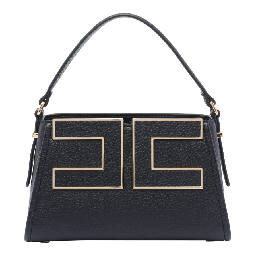 Elisabetta Franchi 'luisa' Black Handbag With Metallic Logo On The Front In Hammered Leather Woman In Pink
