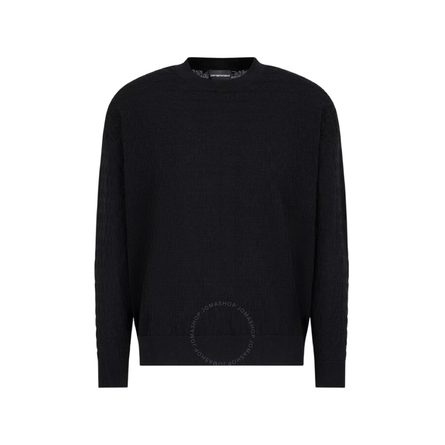 Emporio Armani All-over Jacquard Lettering Cotton Jumper In Black