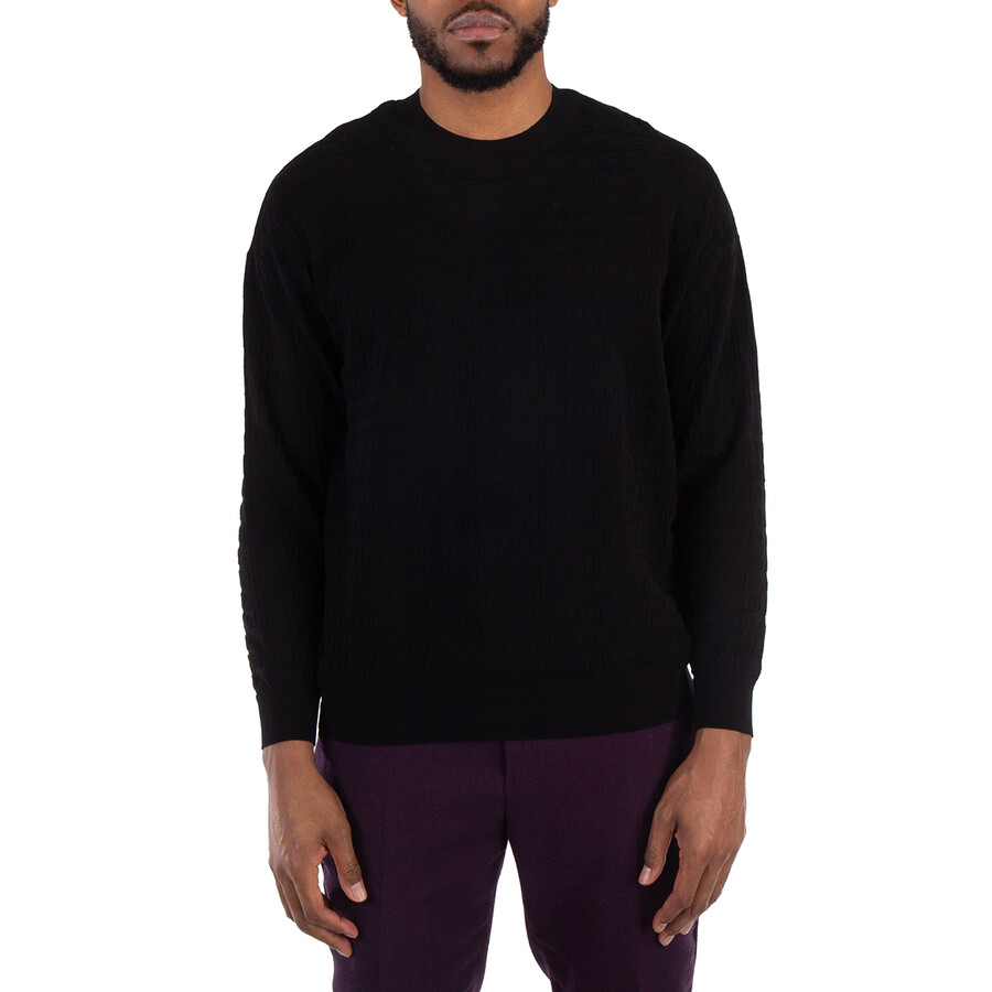 All-Over Jacquard Lettering Cotton Jumper, Size Large