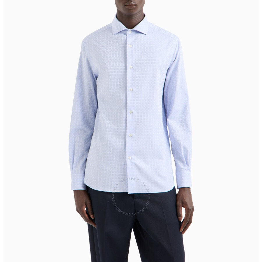 Emporio Armani Cotton Shirt With All-over Jacquard Logo Pattern