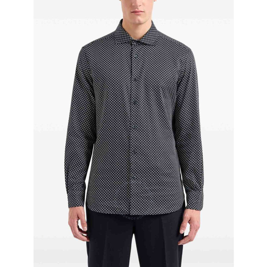Emporio Armani Printed Stretch-cotton Shirt With Button-down Collar