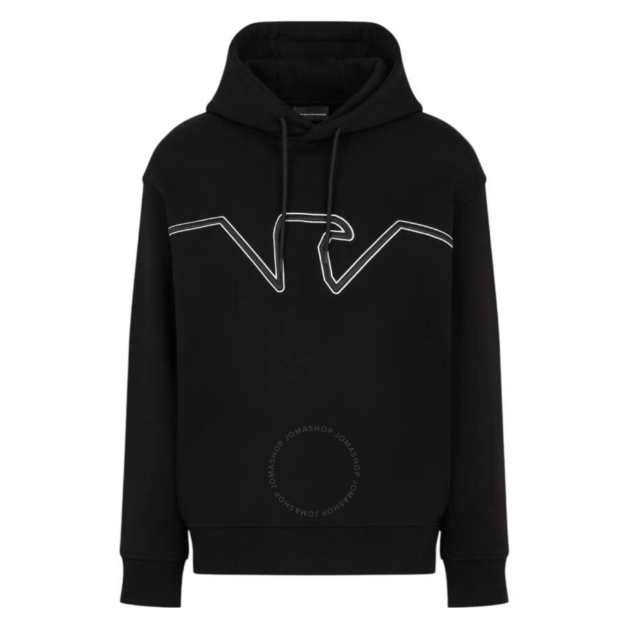 【EMPORIO ARMANI】 ★ Men's Eagle Logo Patch Hoodie ★ Emporio Armani Cartoon Eagle Patch Hoodie - Black - 3L1MFL