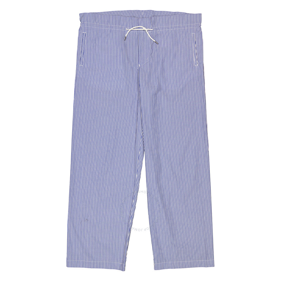 Emporio Armani Blue Poplin Striped Drawstring Trousers In Blue