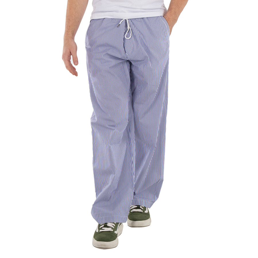 Blue Poplin Striped Drawstring Trousers
