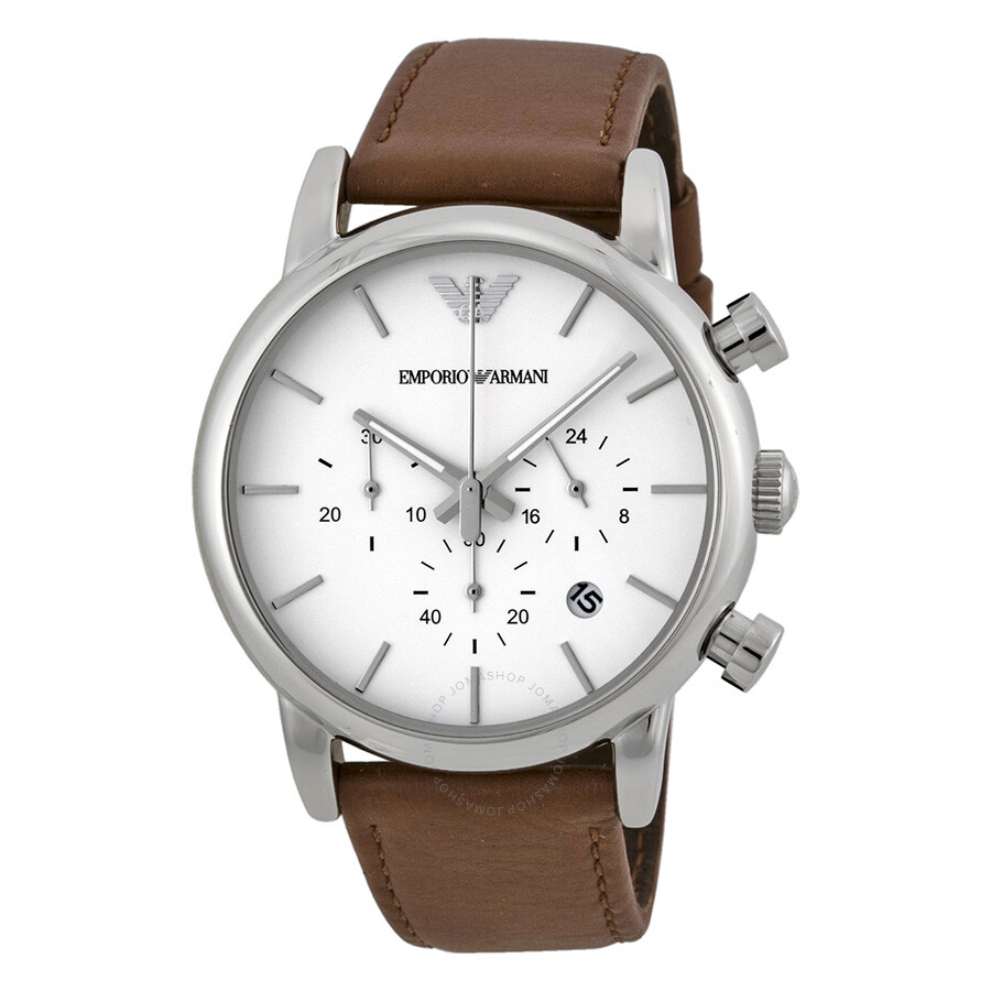  Chronograph White Dial Brown Leather Men's Watch 