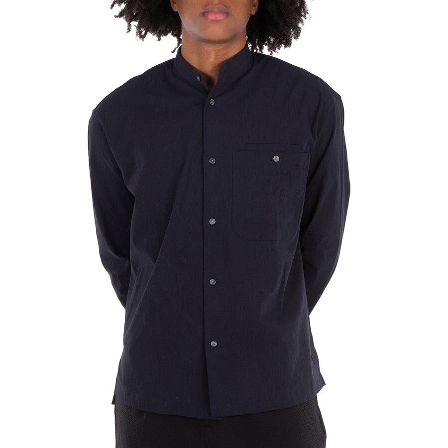 Cotton Muslin Band-Collar Shirt