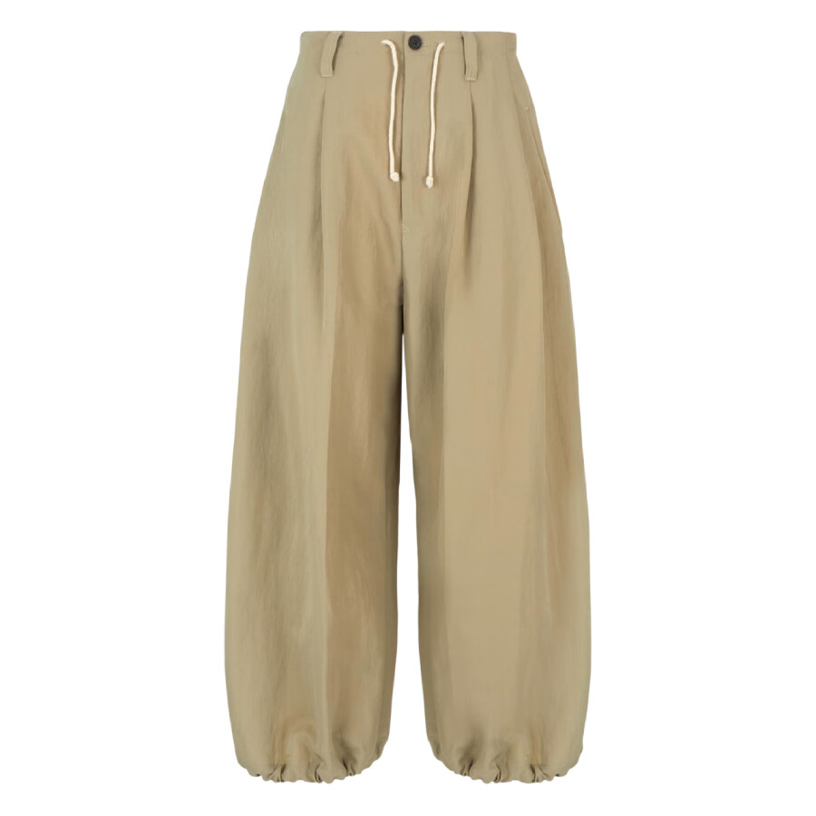 Emporio Armani Drawstring Polyamide Wide Trouser In Yellow