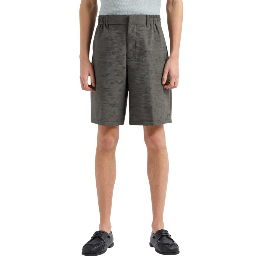 Emporio Armani Technical Nylon Blend Seersucker Regular Fit Bermuda Shorts