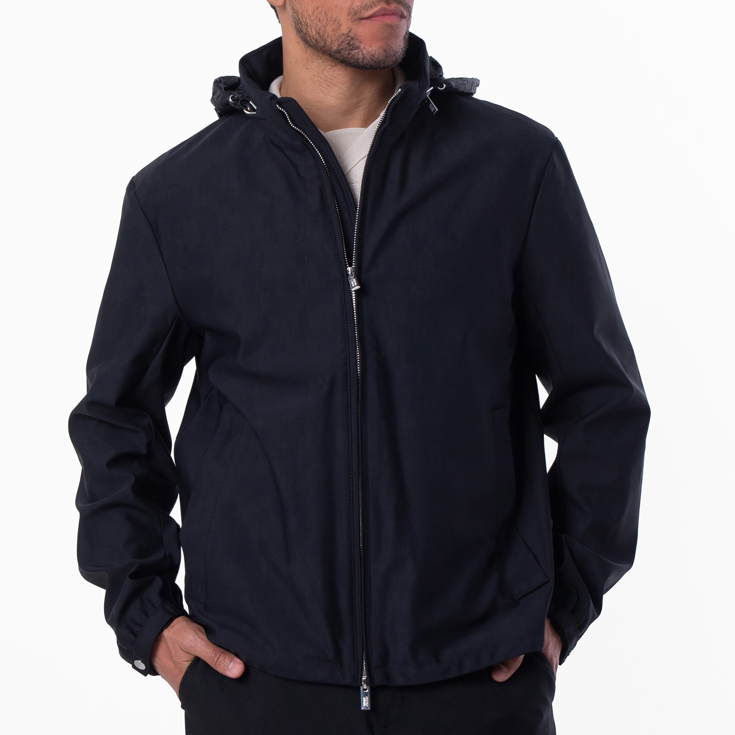 Emporio Armani Essentials Full-Zip Nylon Jacket with Stowaway Hood