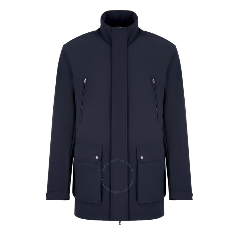 Emporio Armani Caban Stretch Nylon Blend Jacket In Blue