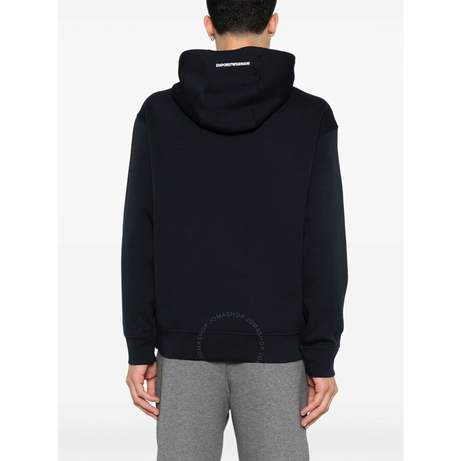 【EMPORIO ARMANI】 Men's Bulldog Embroidered Hoodie: ★ Navy Emporio Armani French Bulldog-Embroidered Hoodie - Hoodies