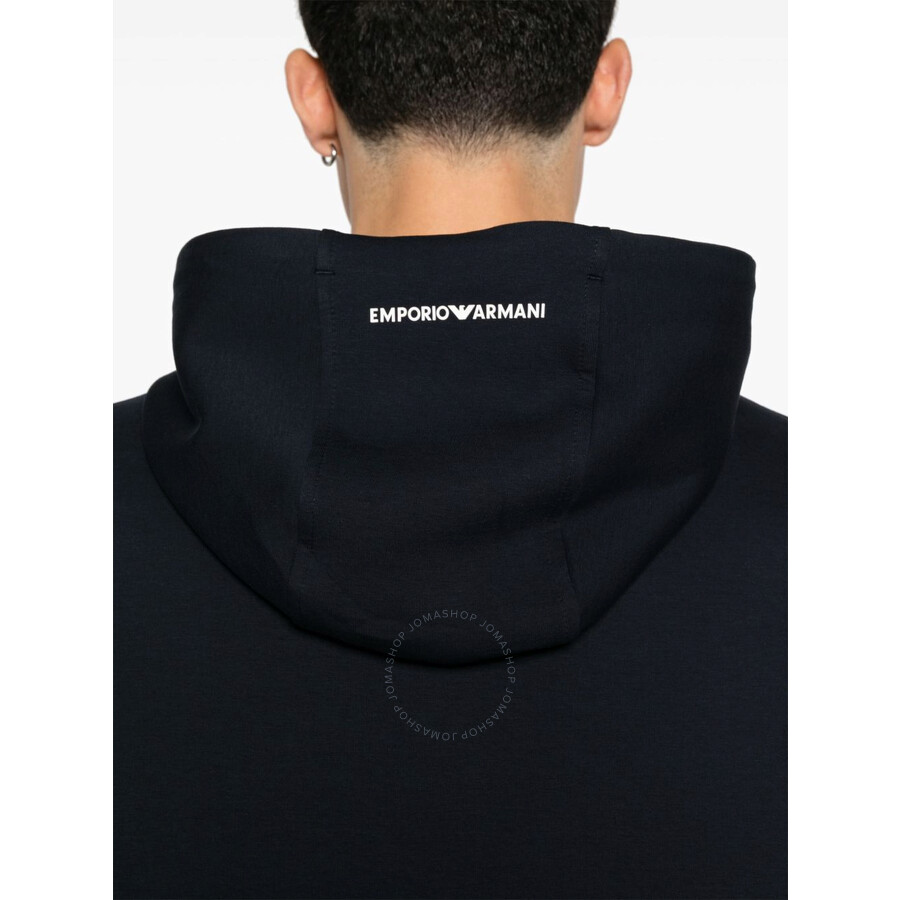 【EMPORIO ARMANI】 Men's Bulldog Embroidered Hoodie: ★ Navy Emporio Armani French Bulldog-Embroidered Hoodie - Hoodies