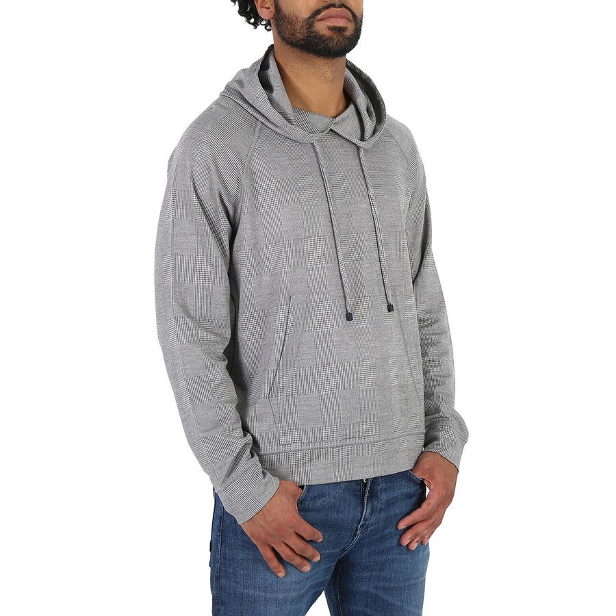 Emporio Armani Grigio Prince Of Wales Eucalyptus Wool-blend Jersey Hoodie