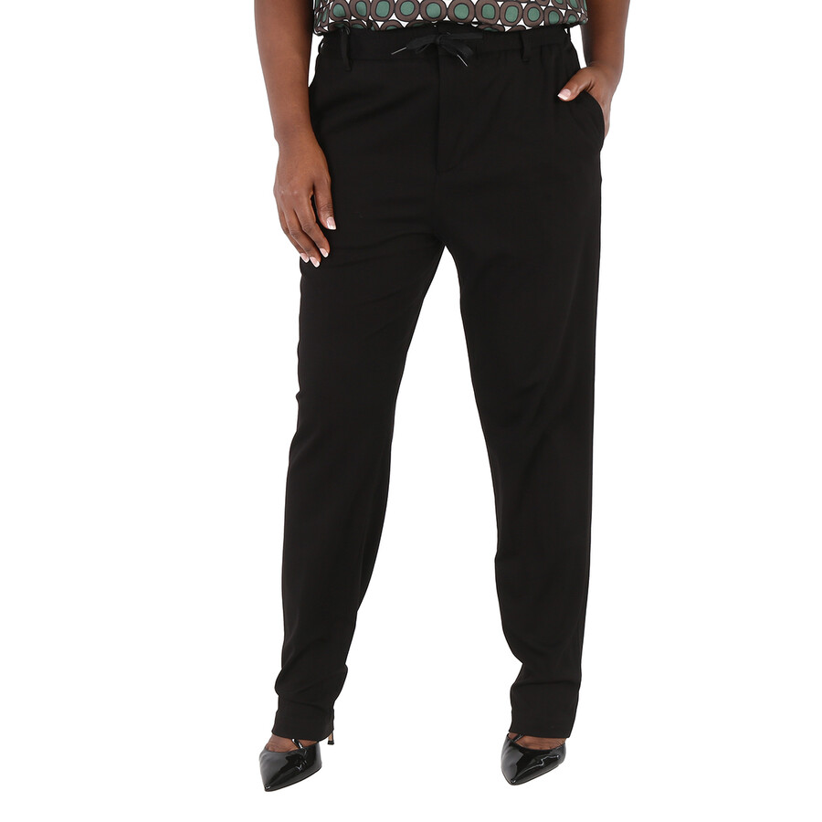 Shop Emporio Armani Ladies Black Stretch Cotton Drawstring Trousers