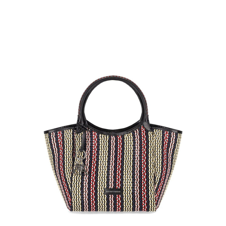 Emporio Armani Logo Charm Basket-weave Tote Bag In Multi