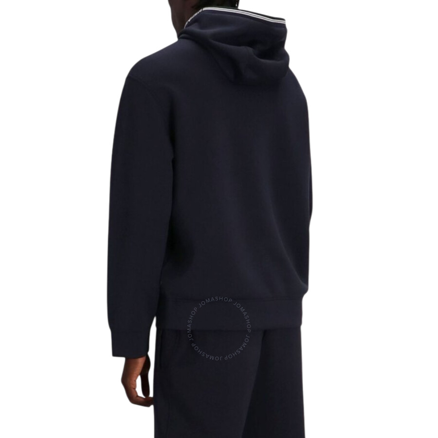 Emporio Armani Logo Rib-knit Trim Hoodie In Blue