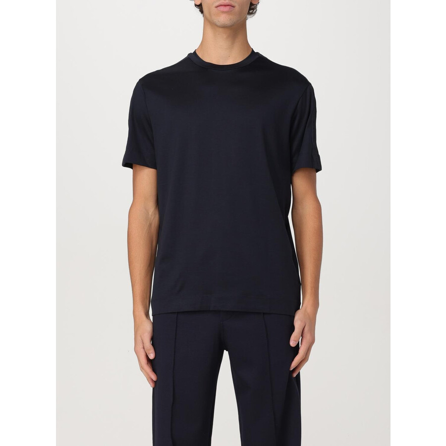 Emporio Armani Logo Tape Lyocell-blend T-shirt In Blue