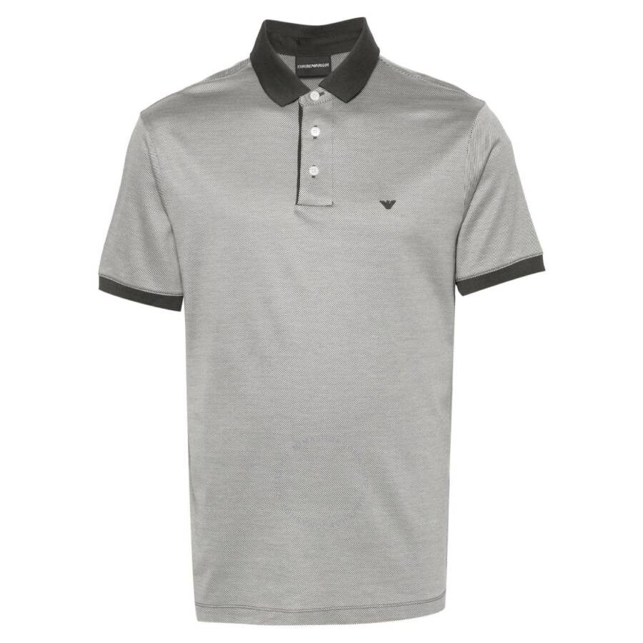 Emporio Armani Lyocell-blend Striped Polo Shirt In White