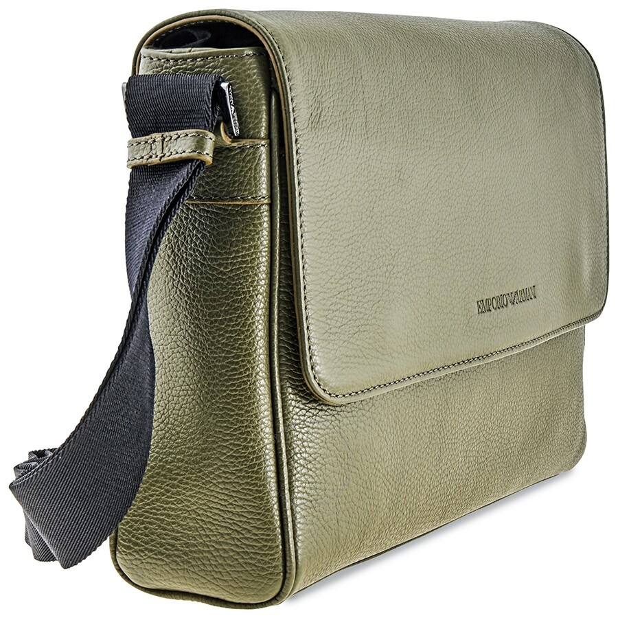Emporio Armani Men's Leather Messenger Bag in Green Emporio Armani