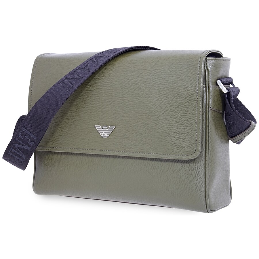 Emporio Armani Men's Leather Messenger Bag in Military Y4M142YAQ2E