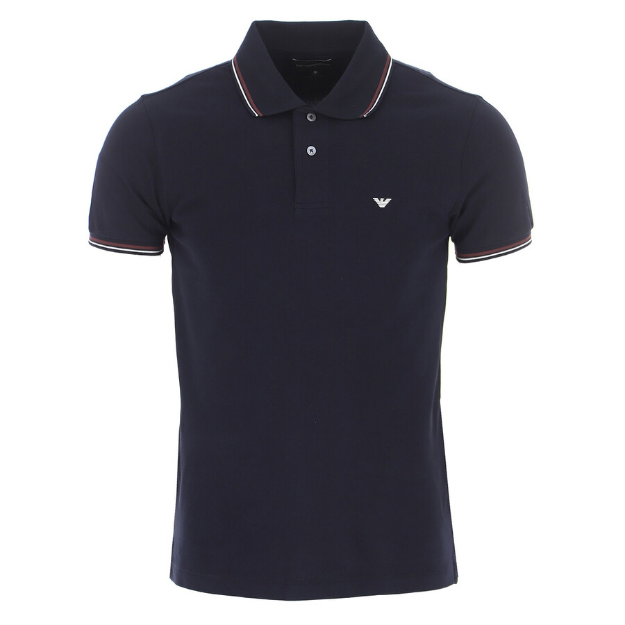 Men's Navy Eagle Logo Stretch Pique Polo Shirt