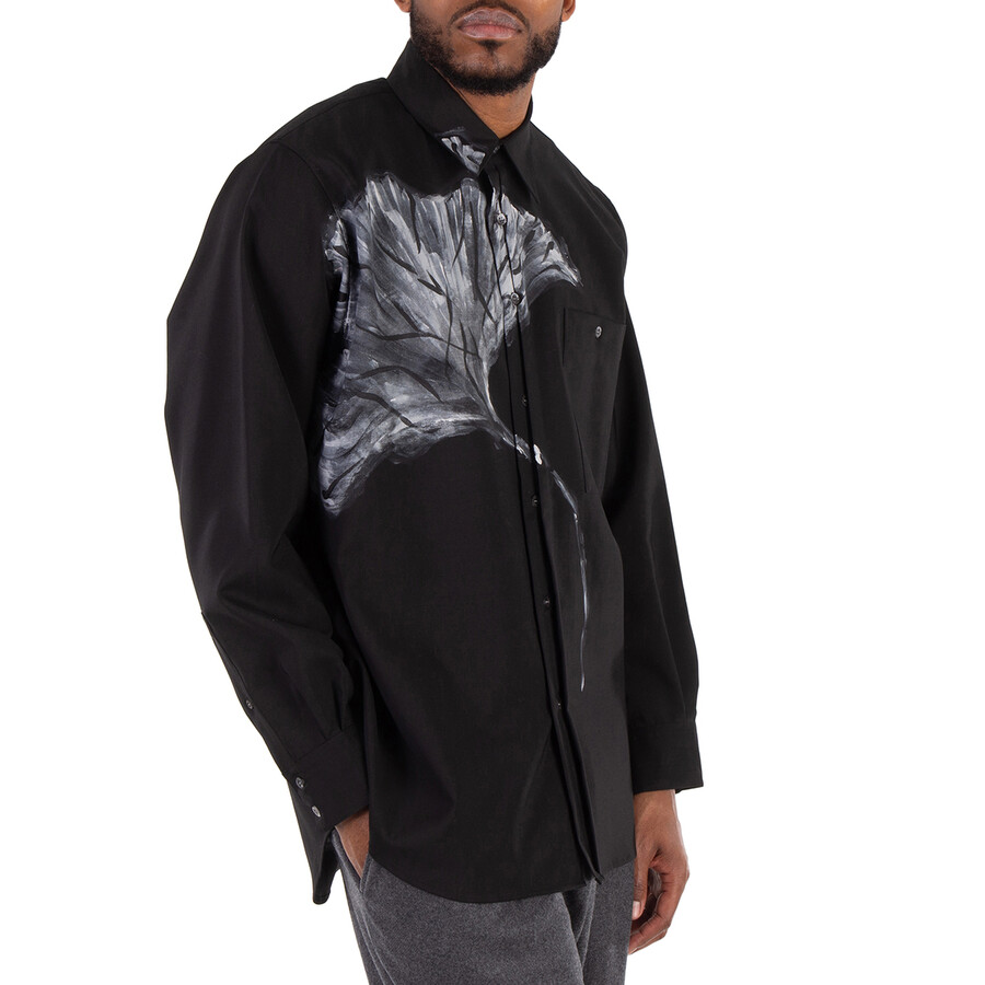 Emporio Armani Nature Print Woven Shirt In Black