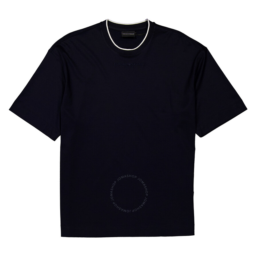 Emporio Armani Navy Logo Embroidered T-shirt In Blue