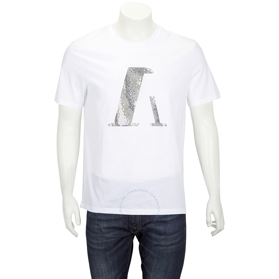 Emporio Armani Sequinned Logo Cotton T-shirt In White In White