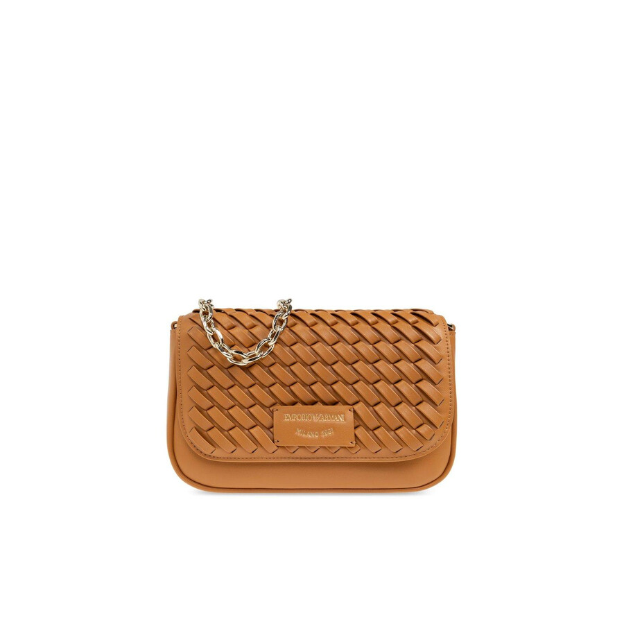 Emporio Armani Shoulder Bag With Decorative Weave In Brown