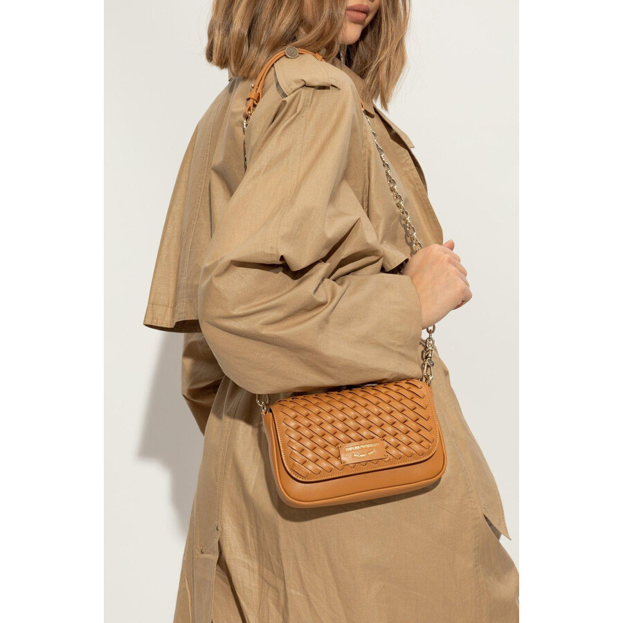 Emporio Armani Shoulder Bag With Decorative Weave In Brown